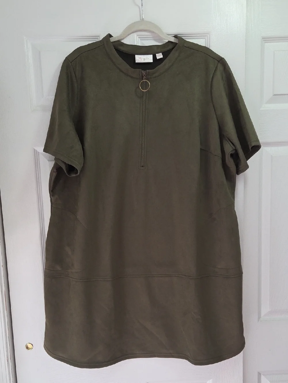 olive green suede dress Autumnal Views Olive Green Suede Button-Up Tie-Front Midi Dress